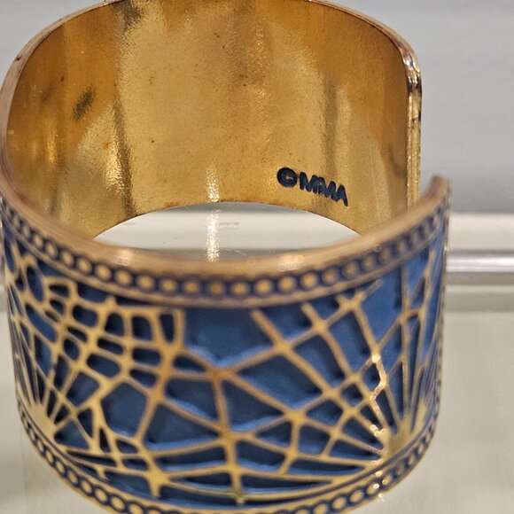 Metropolitan Museum of Art MMA Pine Needle Cuff Bracelet Blue Enamel Gold Tone - Picture 9 of 12